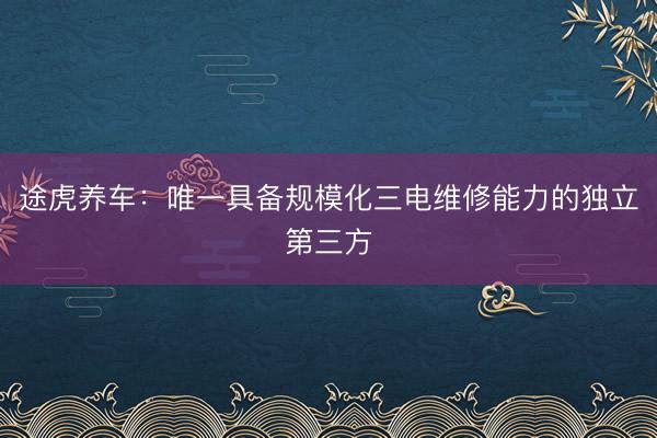 途虎养车：唯一具备规模化三电维修能力的独立第三方