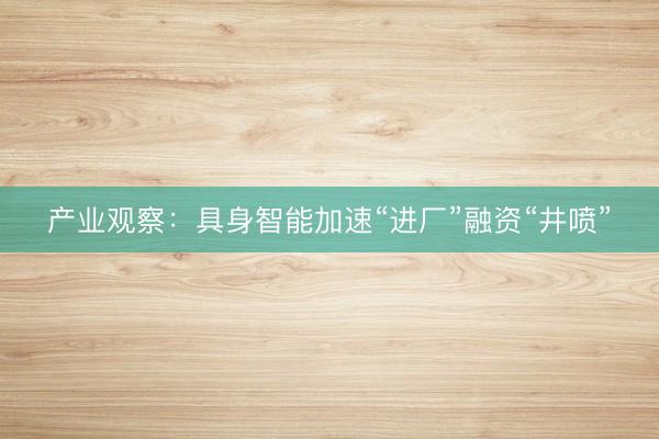 产业观察：具身智能加速“进厂”融资“井喷”
