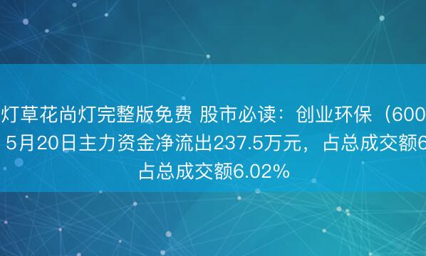 灯草花尚灯完整版免费 股市必读：创业环保（600874）5月20日主力资金净流出237.5万元，占总成交额6.02%