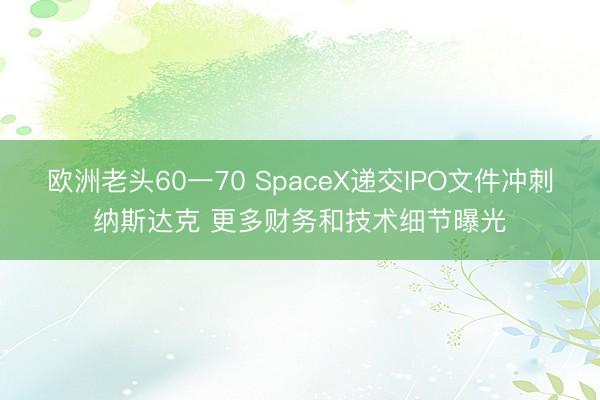 欧洲老头60一70 SpaceX递交IPO文件冲刺纳斯达克 更多财务和技术细节曝光