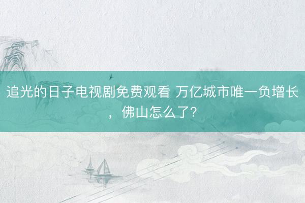 追光的日子电视剧免费观看 万亿城市唯一负增长，佛山怎么了？