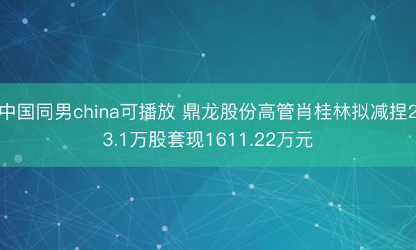 中国同男china可播放 鼎龙股份高管肖桂林拟减捏23.1万股套现1611.22万元