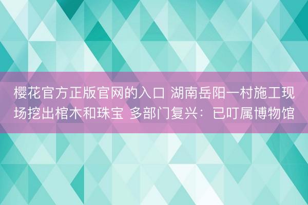 樱花官方正版官网的入口 湖南岳阳一村施工现场挖出棺木和珠宝 多部门复兴：已叮属博物馆