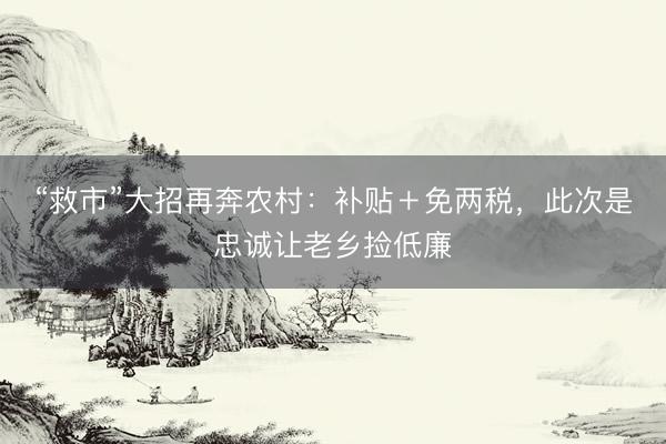 “救市”大招再奔农村：补贴＋免两税，此次是忠诚让老乡捡低廉